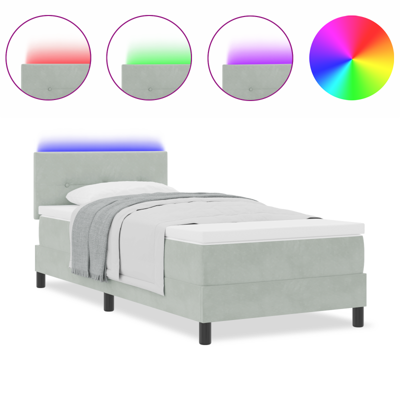 Boxspringbett mit Matratze & LED Licht Hellgrau 90x190 cm Samt