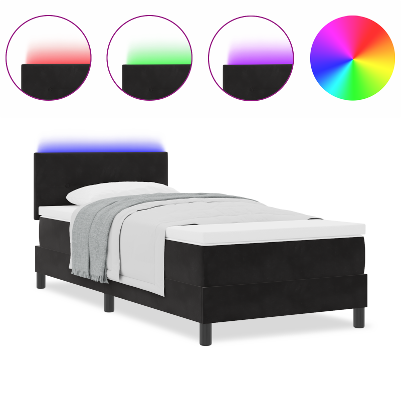 Boxspringbett mit Matratze und LED Schwarz 90x190 cm Velvet