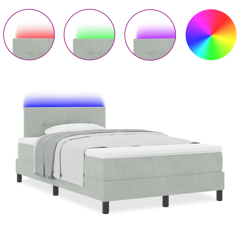 Boxspringbett mit Matratze & LED Licht Grau 120x200 cm Samt