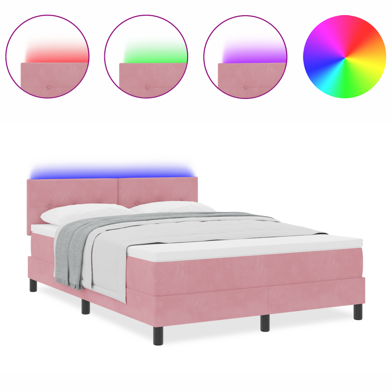 Boxspringbett mit Matratze & LED Rosa 140x190 cm Samt