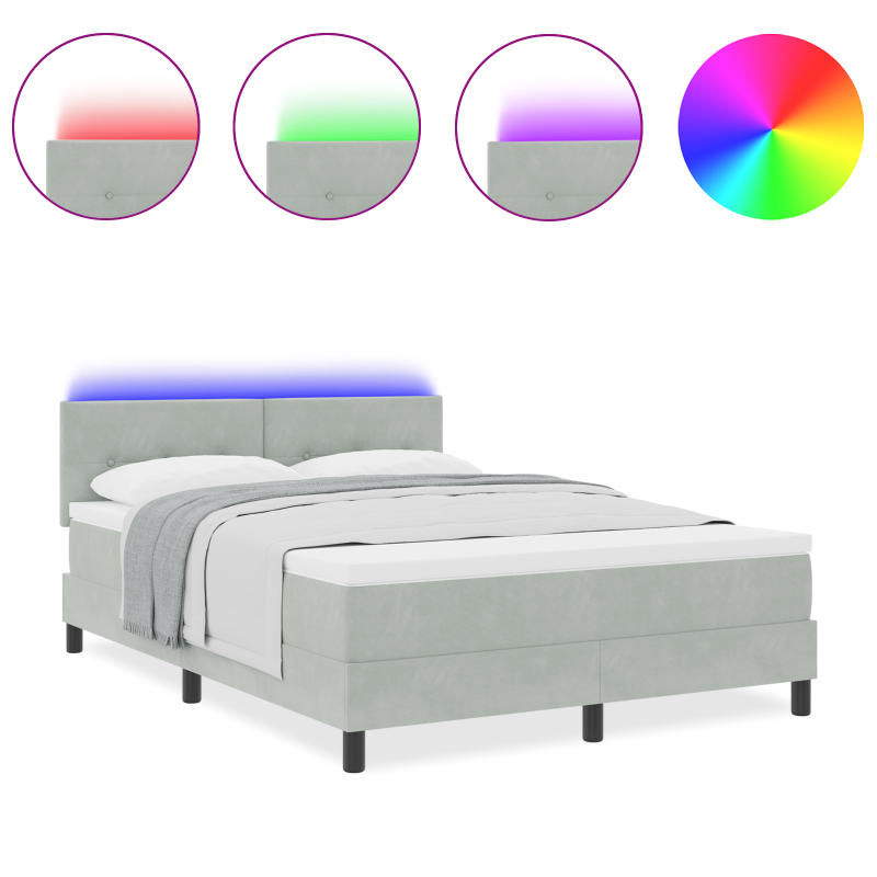 Boxspringbett mit Matratze & LED Licht Hellgrau 160x200 cm Samt