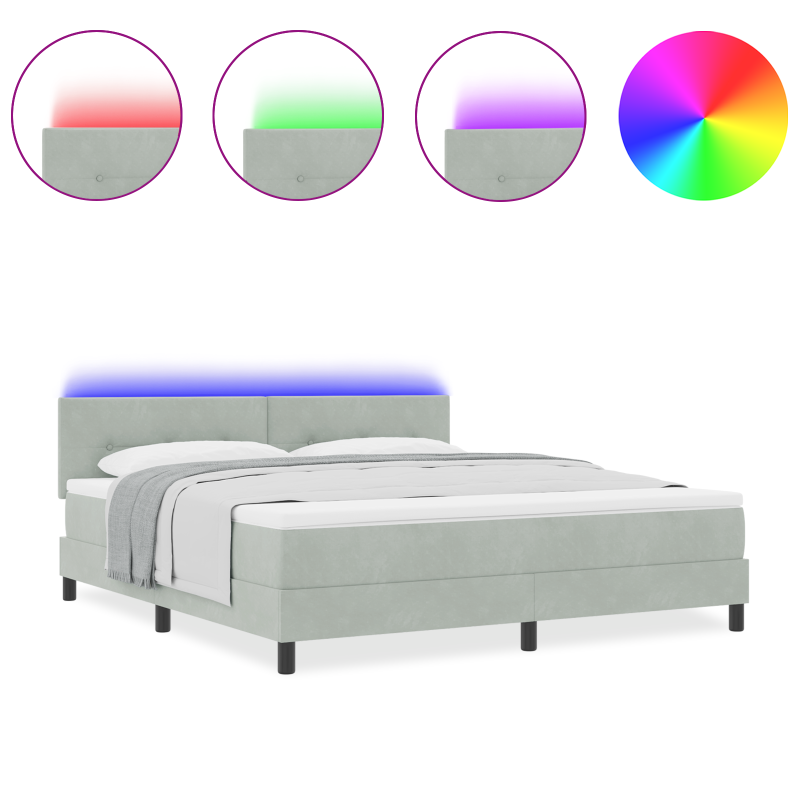 Boxspringbett mit Matratze & LED Licht Grau 180x200 cm Samt