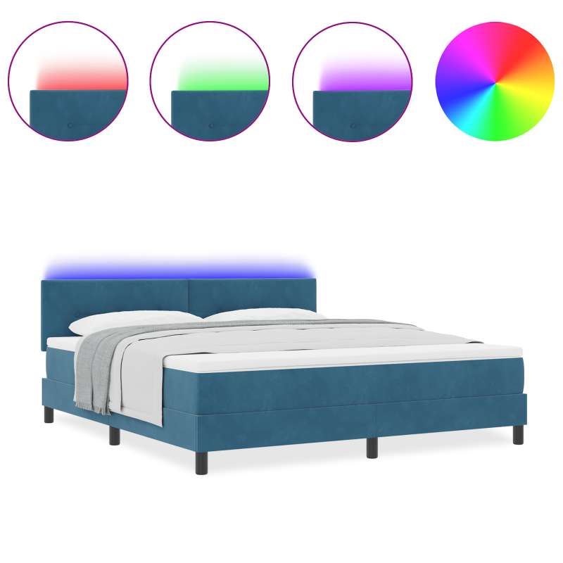 Boxspringbett mit Matratze & LED Dunkelblau 180x200 cm Samt