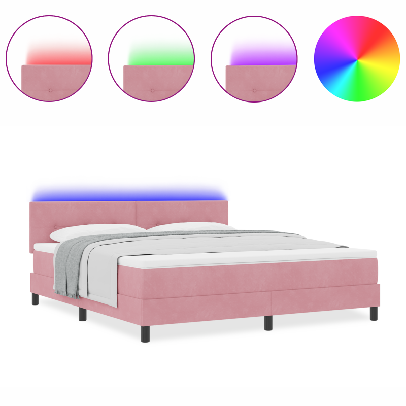 Boxspringbett mit Matratze & LED Rosa 180x200 cm Samt