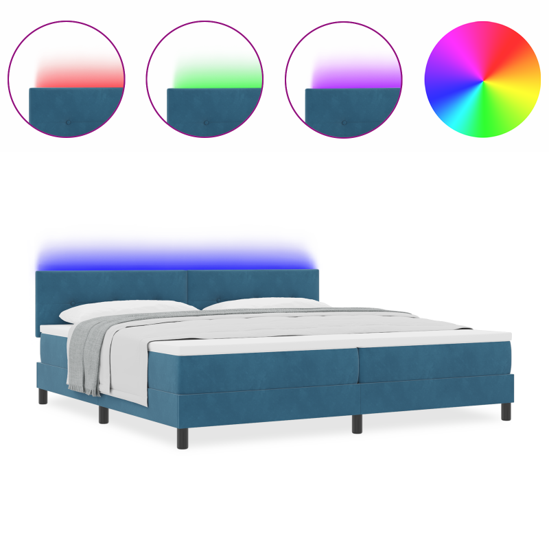Boxspringbett mit Matratze & LED Dunkelblau 200x200 cm Velours