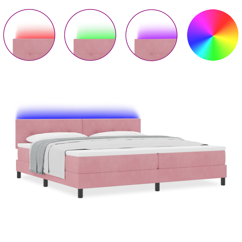 Boxspringbett mit Matratze & LED Rosa 200x200 cm Samt