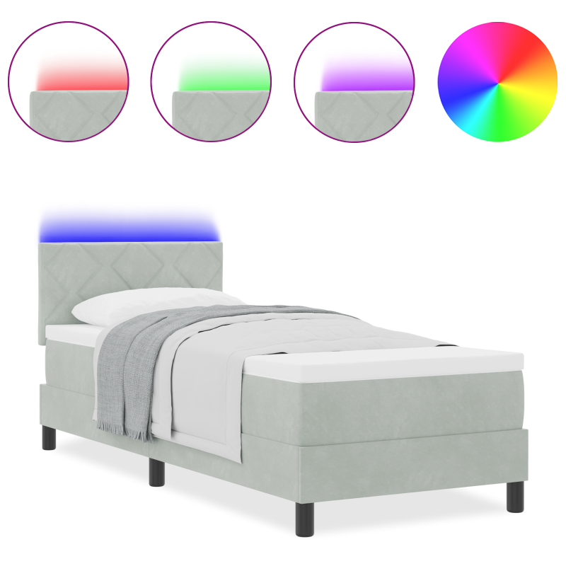 Boxspringbett mit Matratze & LED Licht Grau 80x200 cm Samt