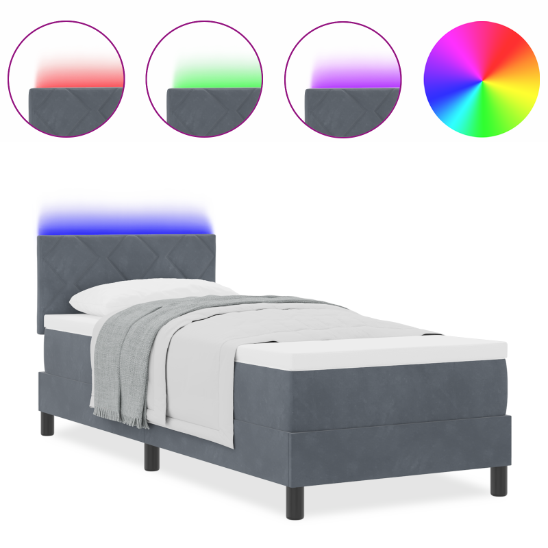 Boxspringbett mit Matratze & LED Dunkelgrau 80x200 cm Samt