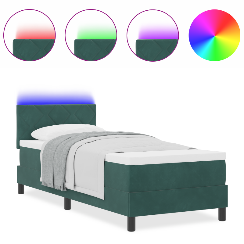 Boxspringbett mit Matratze & LED Dunkelgrün 80x200 cm Velvet