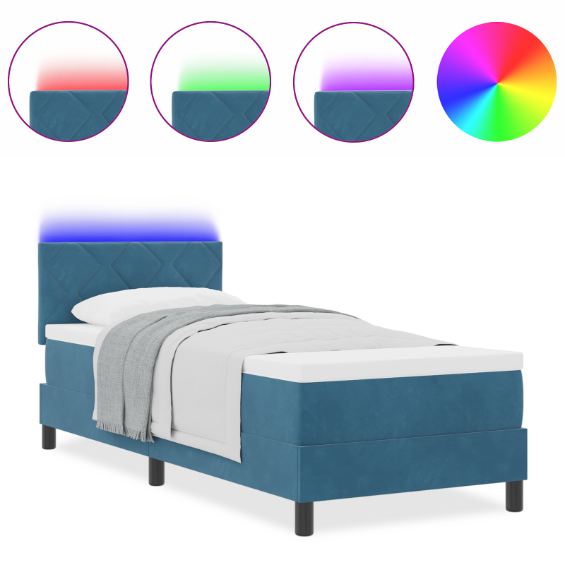 Boxspringbett mit Matratze und LED Dunkelblau 80x200 cm Velours
