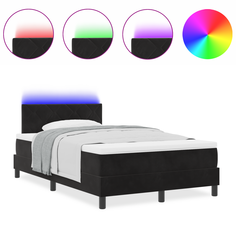 Boxspringbett mit Matratze und LED Schwarz 120x200 cm Samt