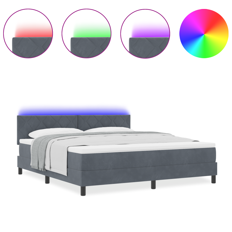 Boxspringbett mit Matratze und LED Dunkelgrau 180x200 cm Samt