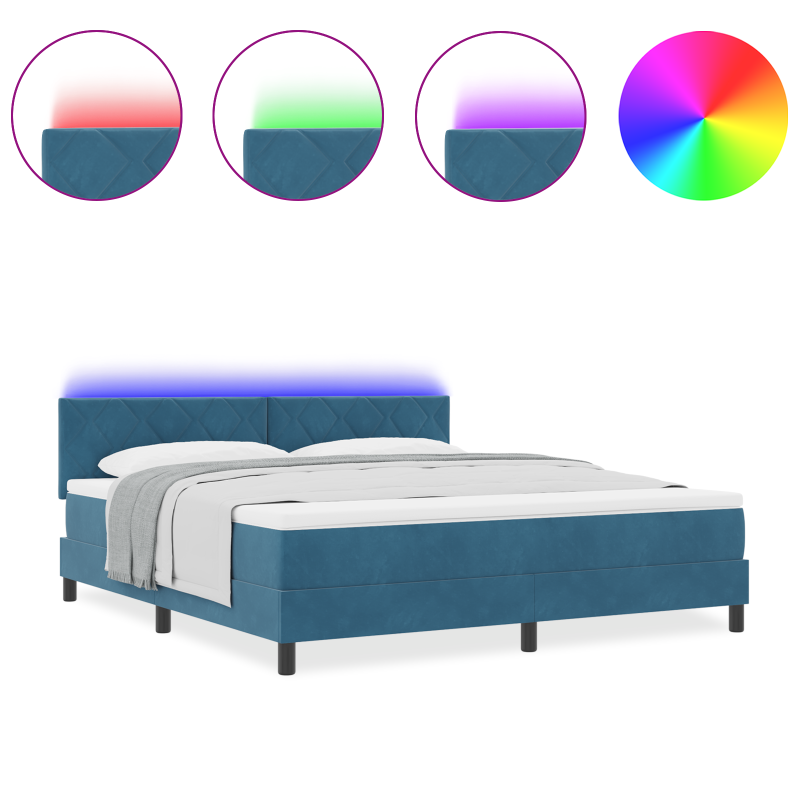 Boxspringbett mit Matratze & LED Dunkelblau 180x200 cm Velvet