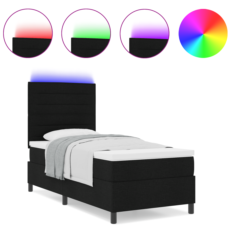 Boxspringbett mit Matratze & LED Schwarz 80x200 cm Stoff