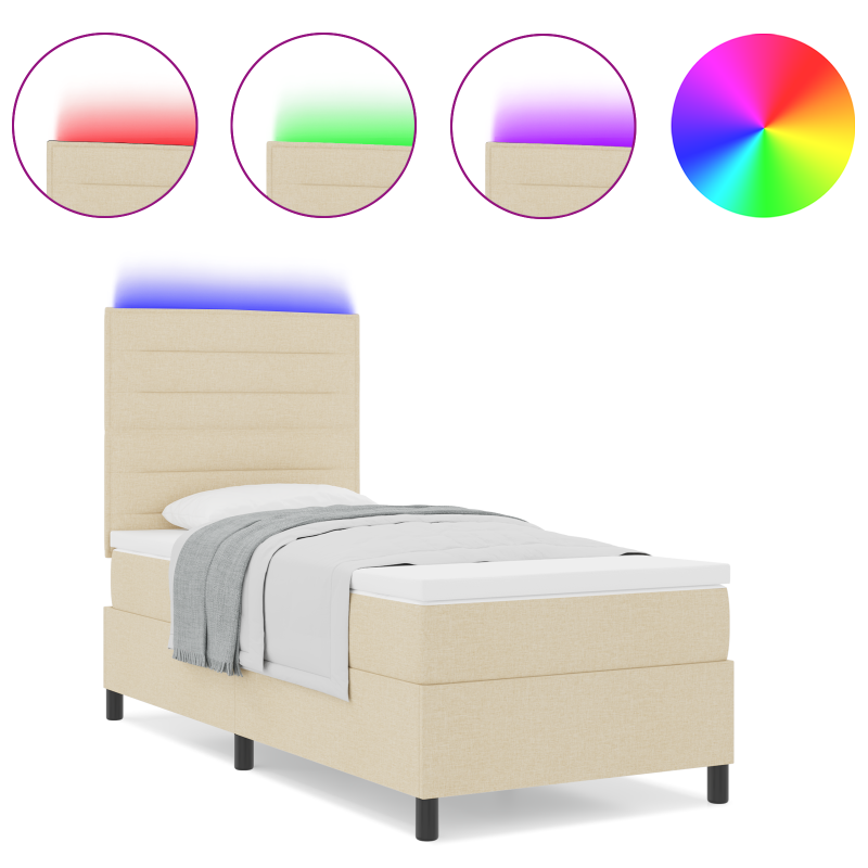 Boxspringbett mit Matratze & LED Creme 90x200 cm Stoff