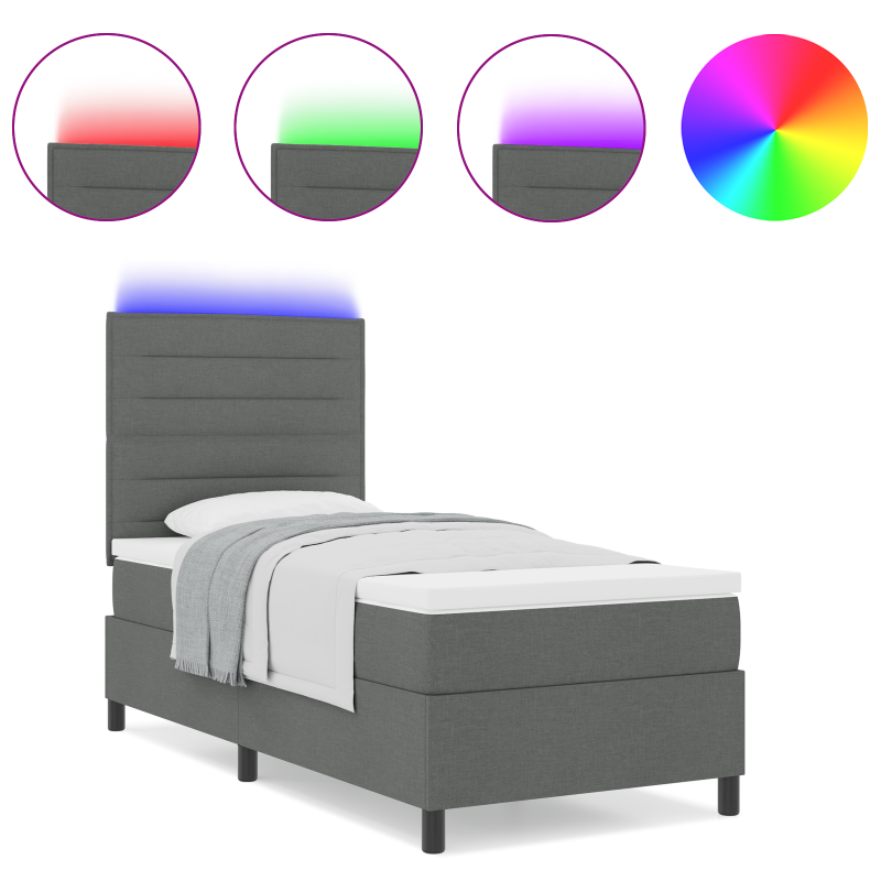 Boxspringbett mit Matratze & LED Dunkelgrau 100x200 cm Stoff