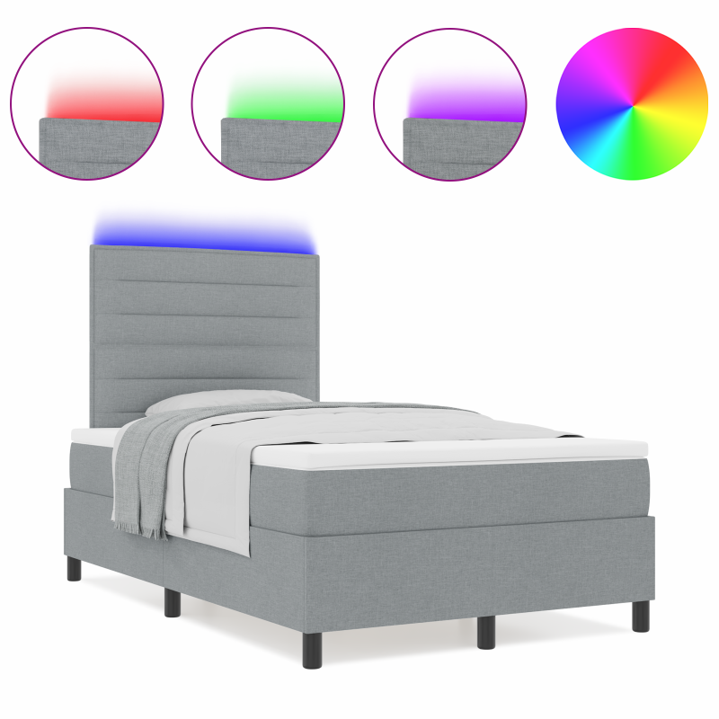 Boxspringbett mit Matratze & LED Licht Grau 120x200 cm Stoff