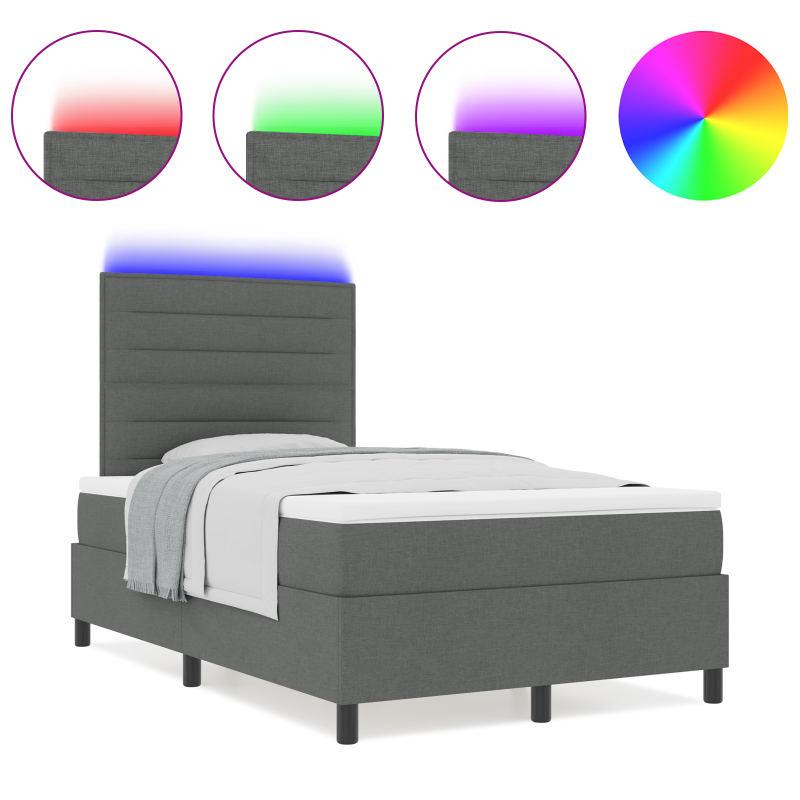 Boxspringbett mit Matratze & LED Dunkelgrau 120x200 cm Stoff