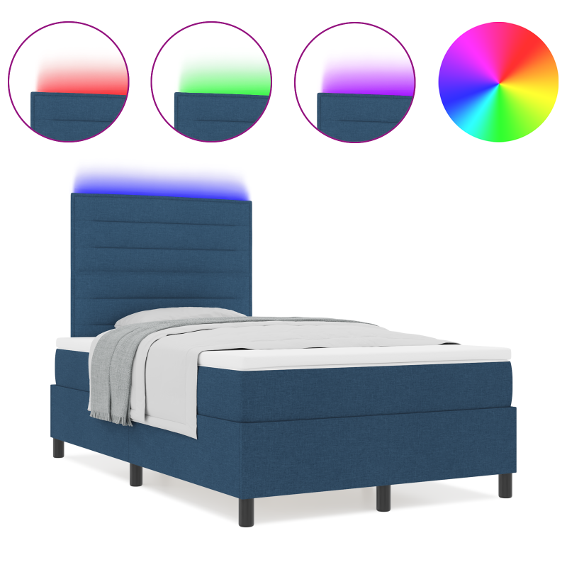 Boxspringbett mit Matratze & LED Blau 120x200 cm Stoff