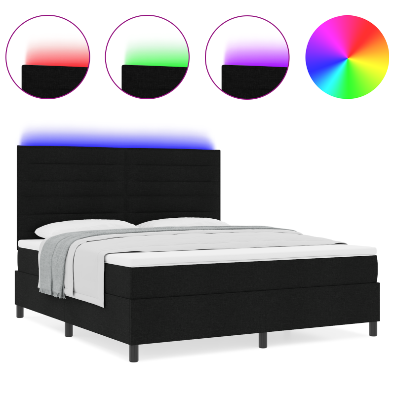 Boxspringbett mit Matratze & LED Schwarz 140x190 cm Stoff