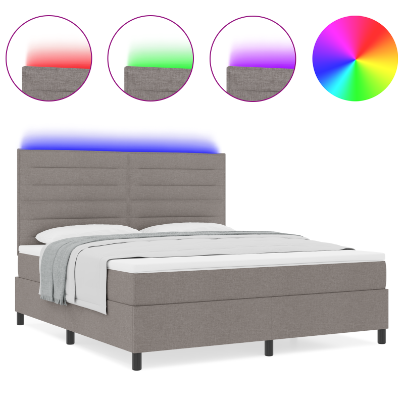 Boxspringbett mit Matratze & LED Taupe 140x190 cm Stoff