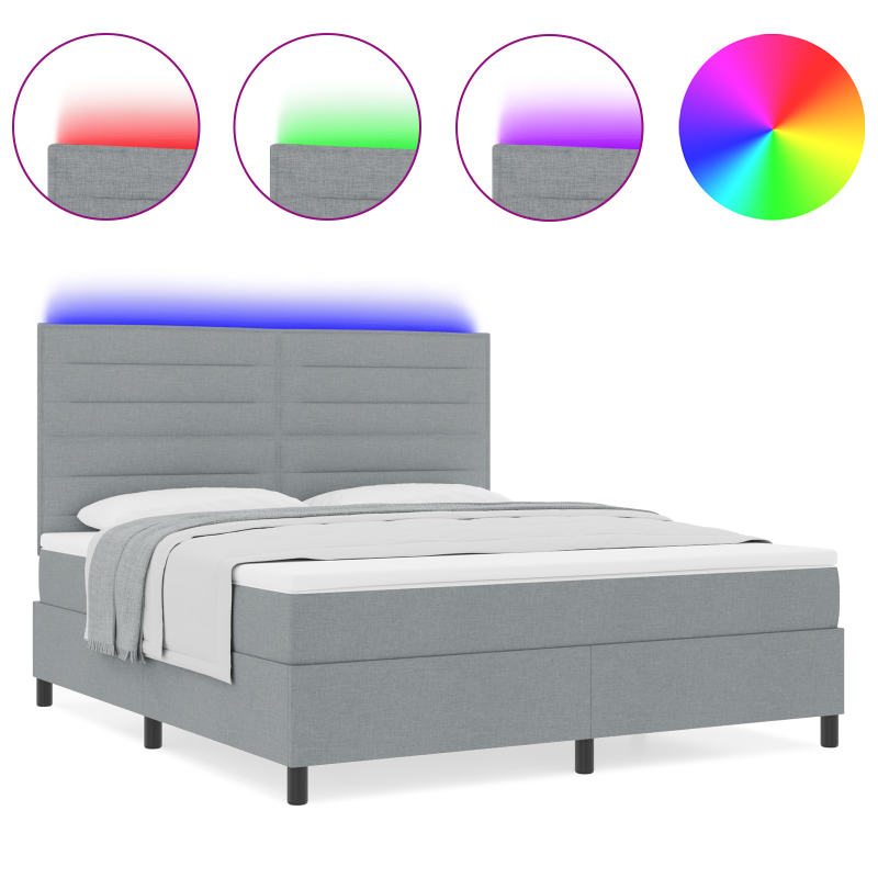 Boxspringbett mit Matratze & LED Hellgrau 140x200 cm Stoff