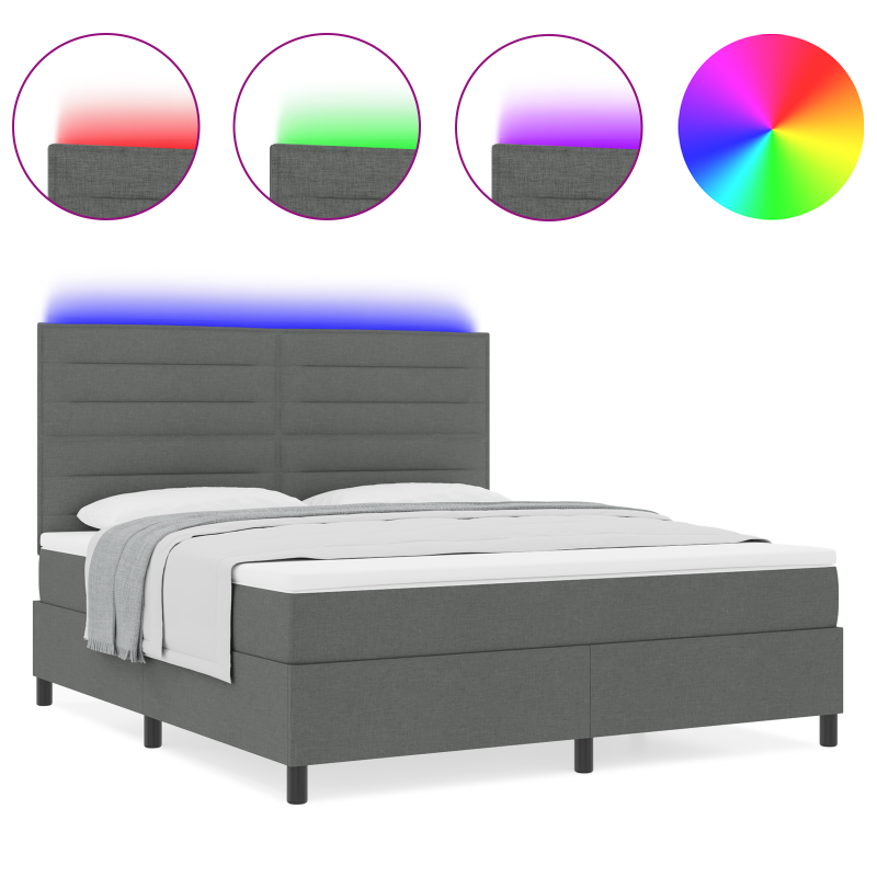 Boxspringbett mit Matratze & LED Dunkelgrau 140x200 cm Stoff