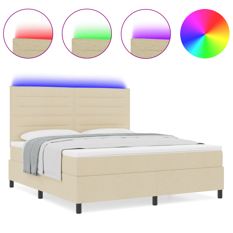 Boxspringbett mit Matratze & LED Creme 140x200 cm Stoff