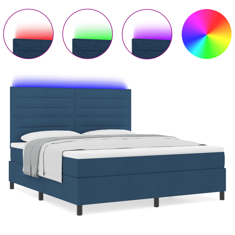 Boxspringbett mit Matratze & LED Blau 160x200 cm Stoff