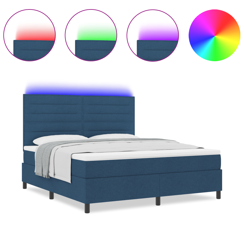 Boxspringbett mit Matratze & LED Blau 180x200 cm Stoff