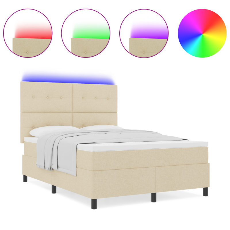 Boxspringbett mit Matratze & LED Creme 160x200 cm Stoff