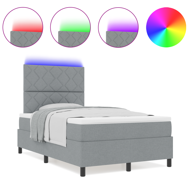 Boxspringbett mit Matratze & LED Hellgrau 120x200 cm Stoff