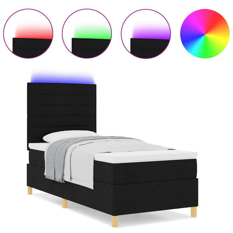 Boxspringbett mit Matratze & LED Schwarz 80x200 cm Stoff