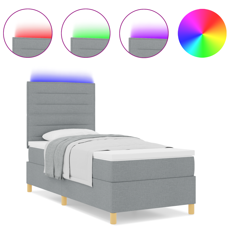Boxspringbett mit Matratze & LED-Licht Grau 90x190 cm Stoff
