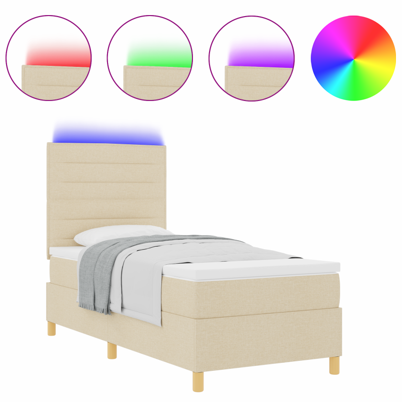 Boxspringbett mit Matratze & LED Creme 90x200 cm Stoff