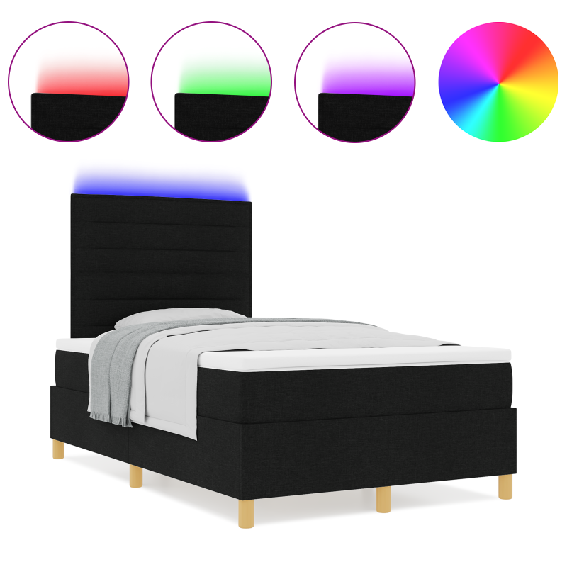 Boxspringbett mit Matratze & LED Schwarz 120x190 cm Stoff