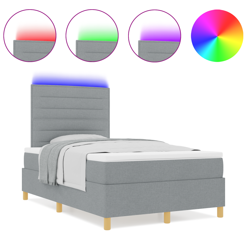 Boxspringbett mit Matratze & LED Licht Grau 120x200 cm Stoff