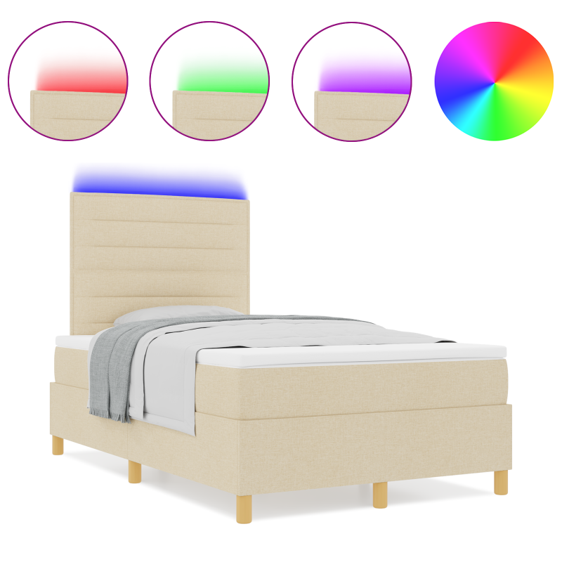 Boxspringbett mit Matratze & LED Creme 120x200 cm Stoff