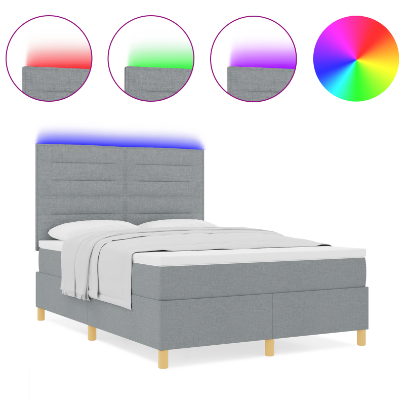 Boxspringbett mit Matratze & LED Licht Grau 140x190 cm Stoff