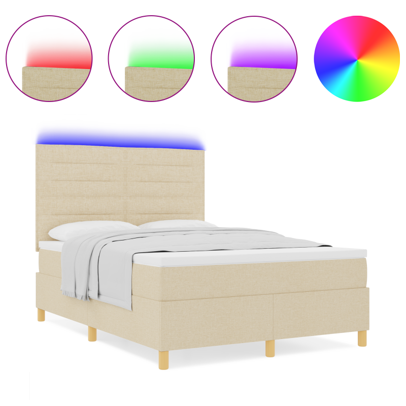 Boxspringbett mit Matratze & LED Beige 140x200 cm Stoff