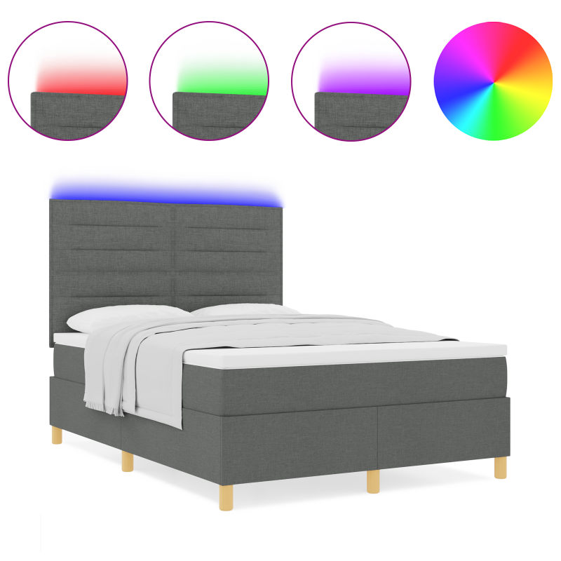 Boxspringbett mit Matratze & LED Dunkelgrau 160x200 cm Stoff