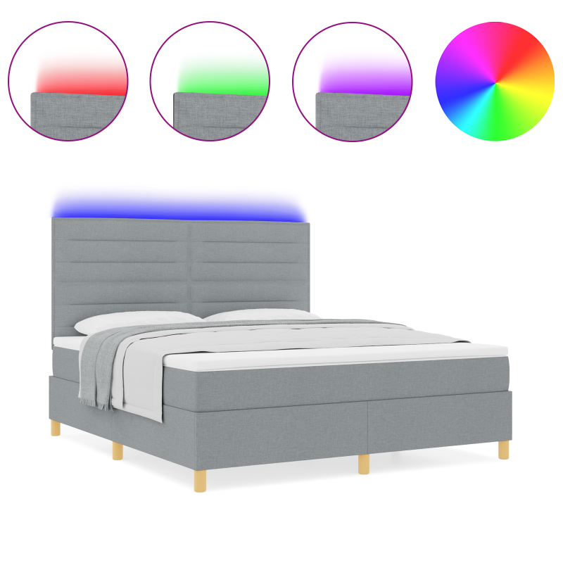 Boxspringbett mit Matratze & LED Licht Grau 180x200 cm Stoff
