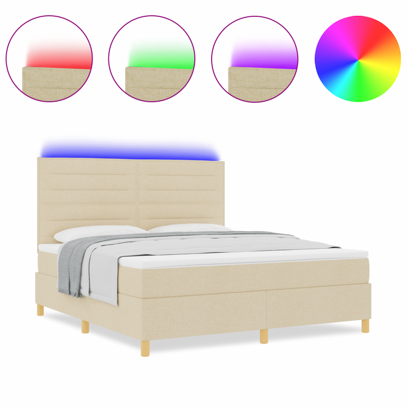 Boxspringbett mit Matratze & LED Creme 180x200 cm Stoff