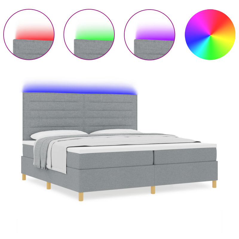 Boxspringbett mit Matratze & LED Licht Hellgrau 200x200 cm Stoff