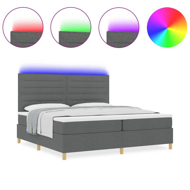 Boxspringbett mit Matratze & LED Dunkelgrau 200x200 cm Stoff