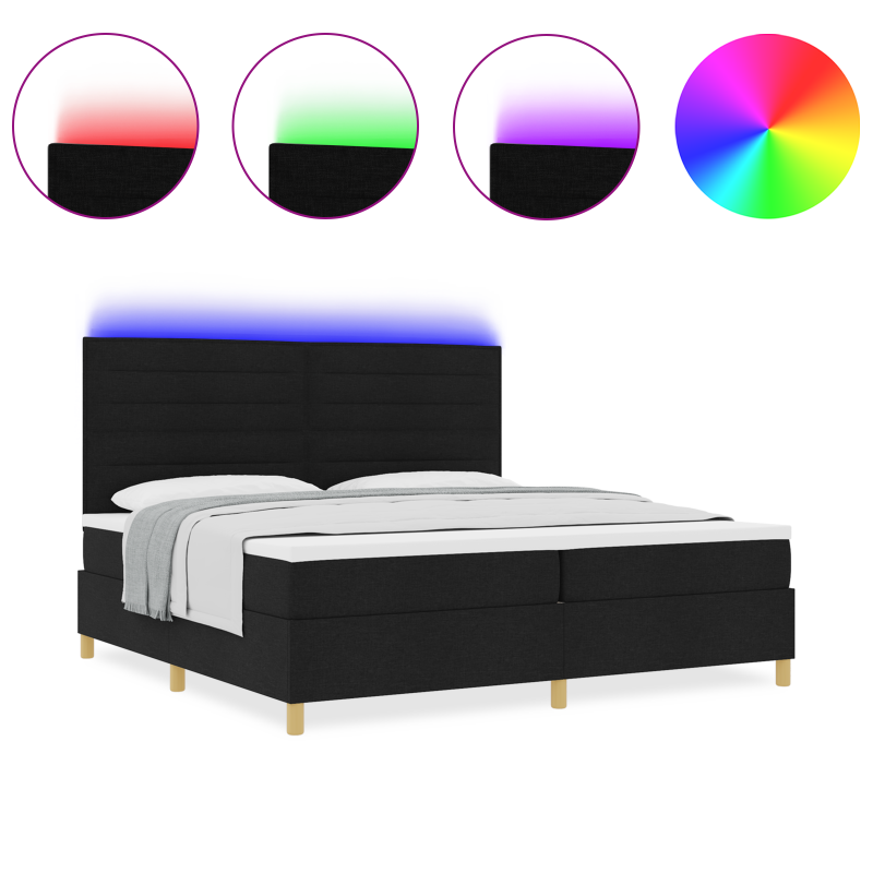 Boxspringbett mit Matratze & LED Schwarz 200x200 cm Stoff