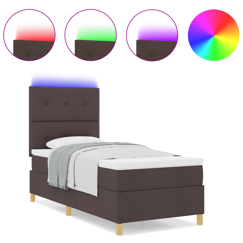 Boxspringbett mit Matratze & LED Dunkelbraun 80x200 cm Stoff