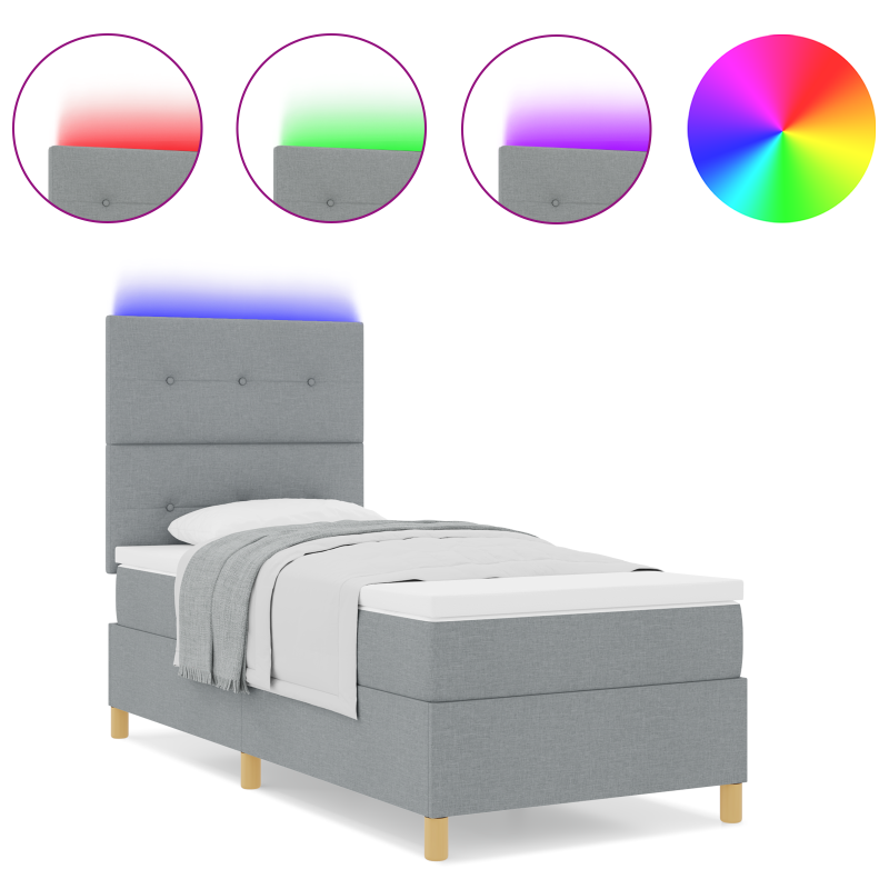 Boxspringbett mit Matratze & LED-Licht Grau 90x190 cm Stoff