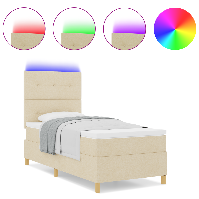 Boxspringbett mit Matratze & LED Creme 90x190 cm Stoff