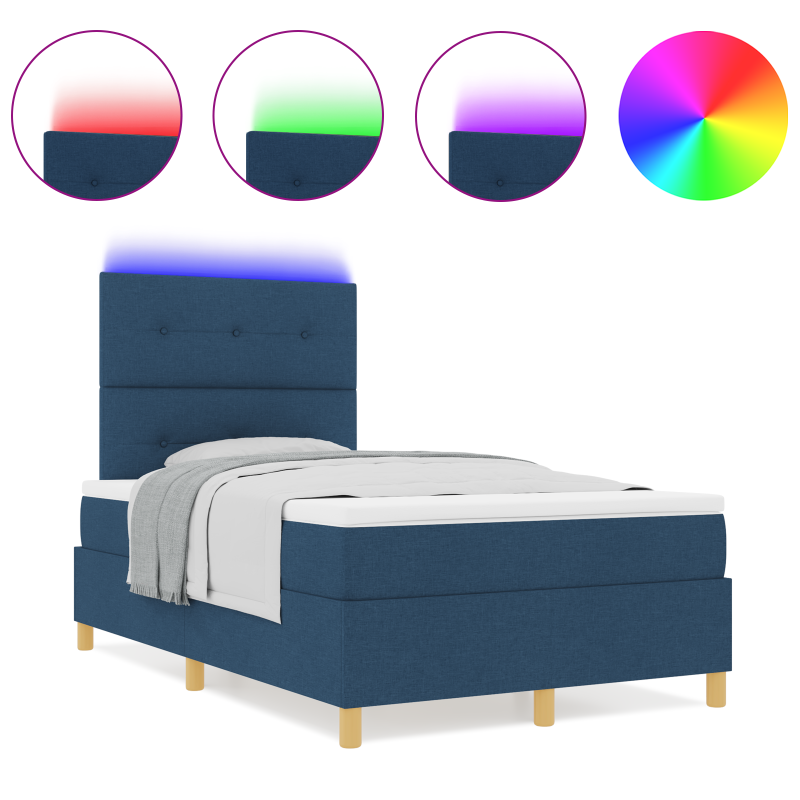 Boxspringbett mit Matratze & LED Blau 120x190 cm Stoff